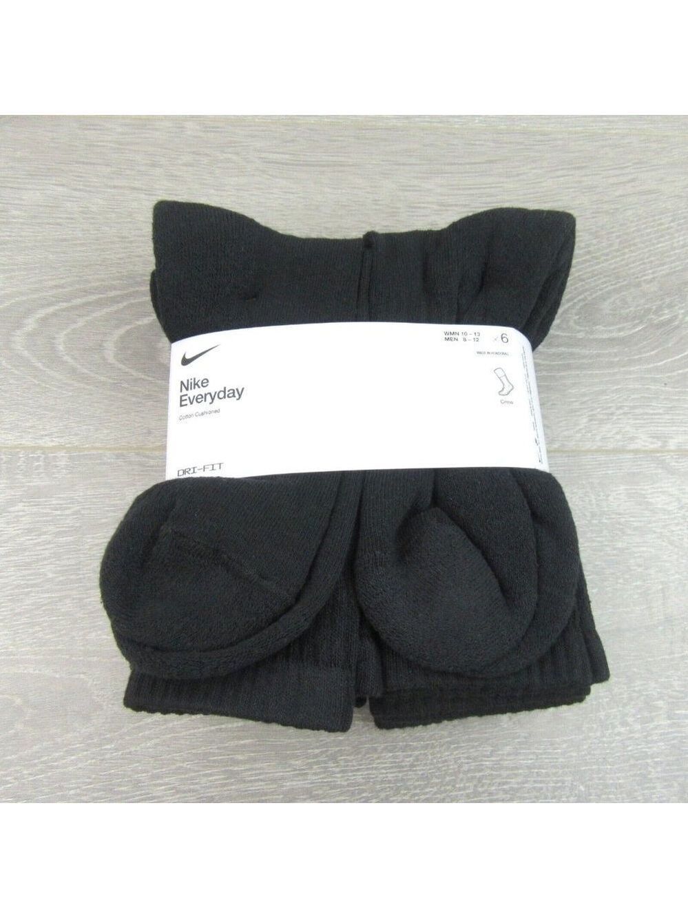 Nike Everyday Cushion Crew Socks Black 6 Pack Mens Size 8-12 NEW - Picture 2 of 7